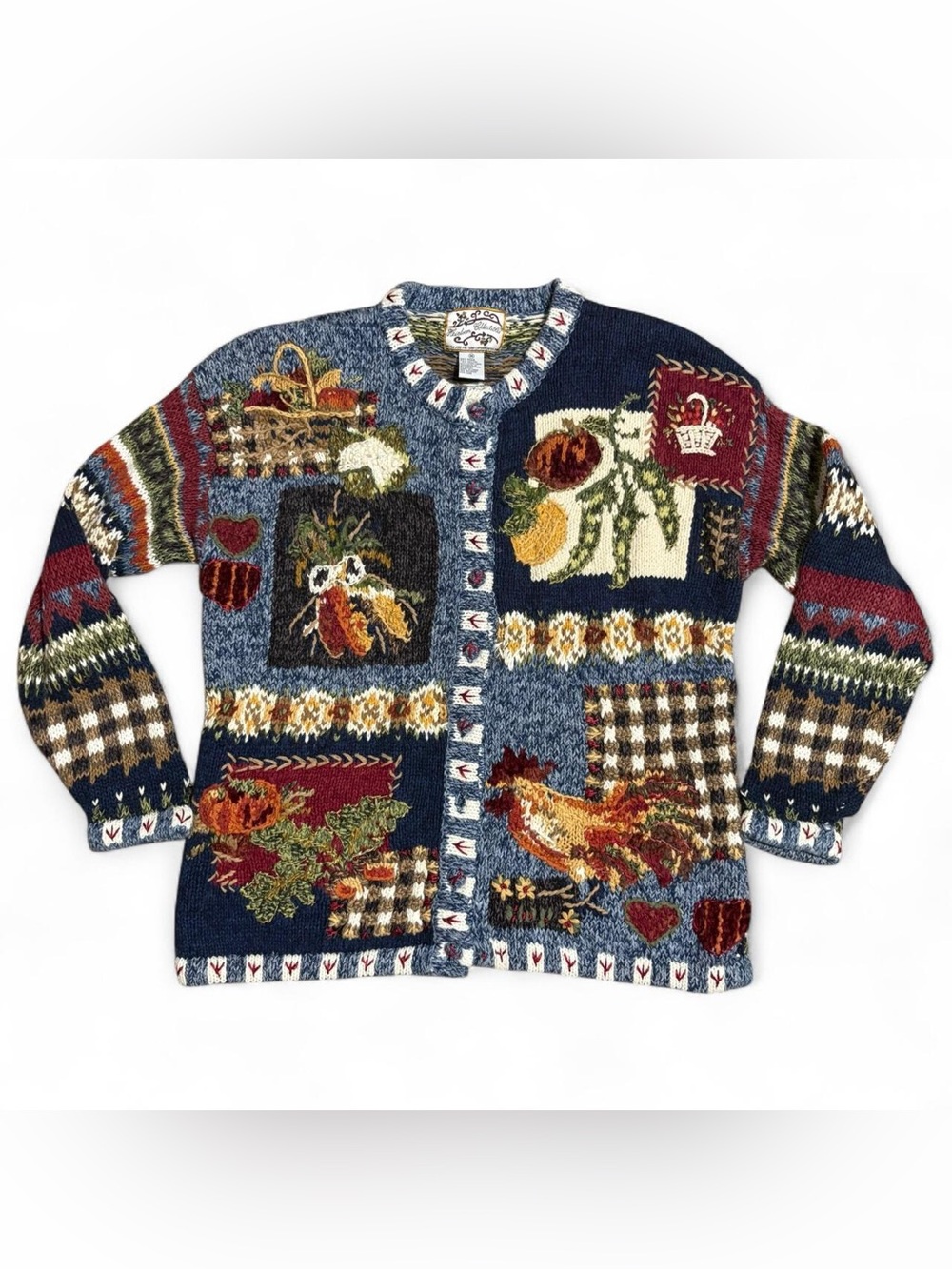 Vintage Blue Patchwork Cardigan Sweater